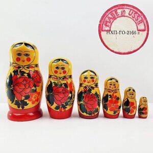 Russian Matryoshka Nesting Dolls Vintage 6 USSR Wood Hand Painted Folk Art